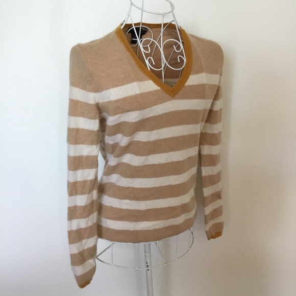 Lord & Taylor striped v neck cashmere sweater - Picture 3 of 7
